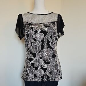 WHBM Elegant Black and White Floral Women's Top